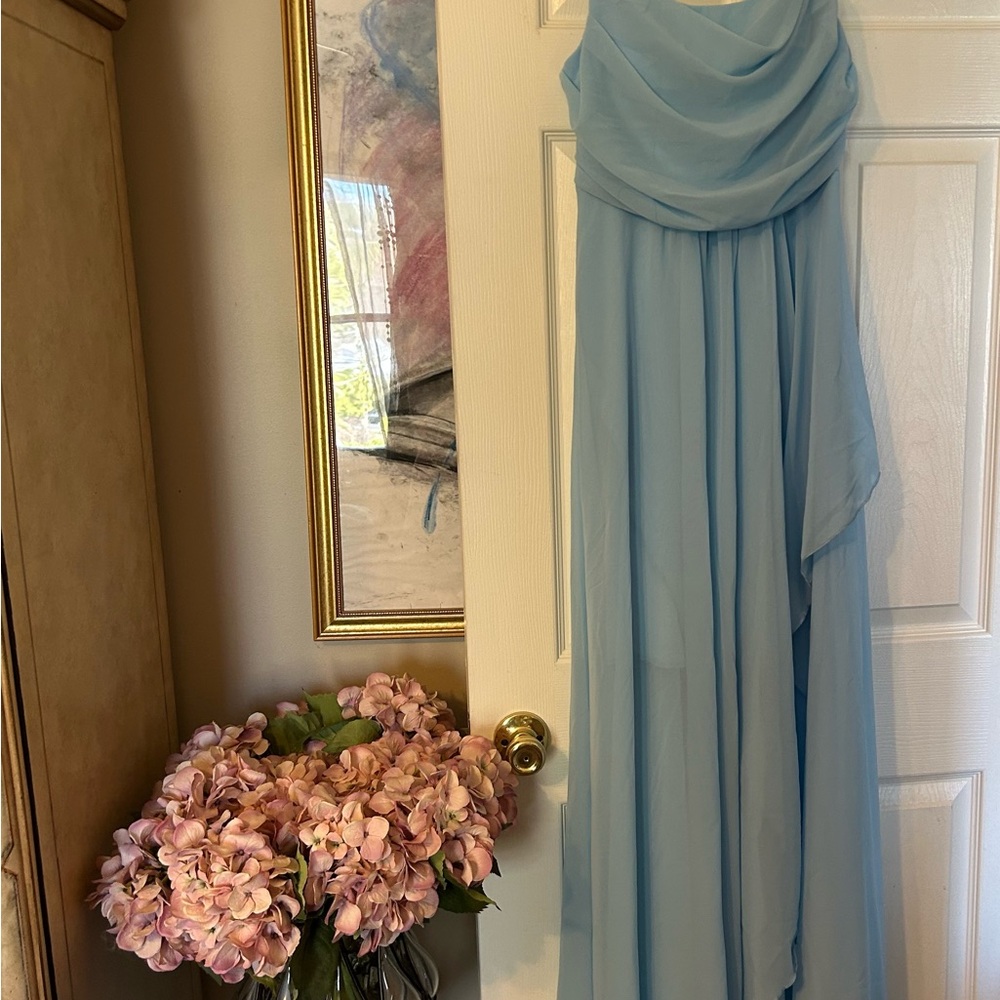 Sky Blue Draped Chiffon Gown